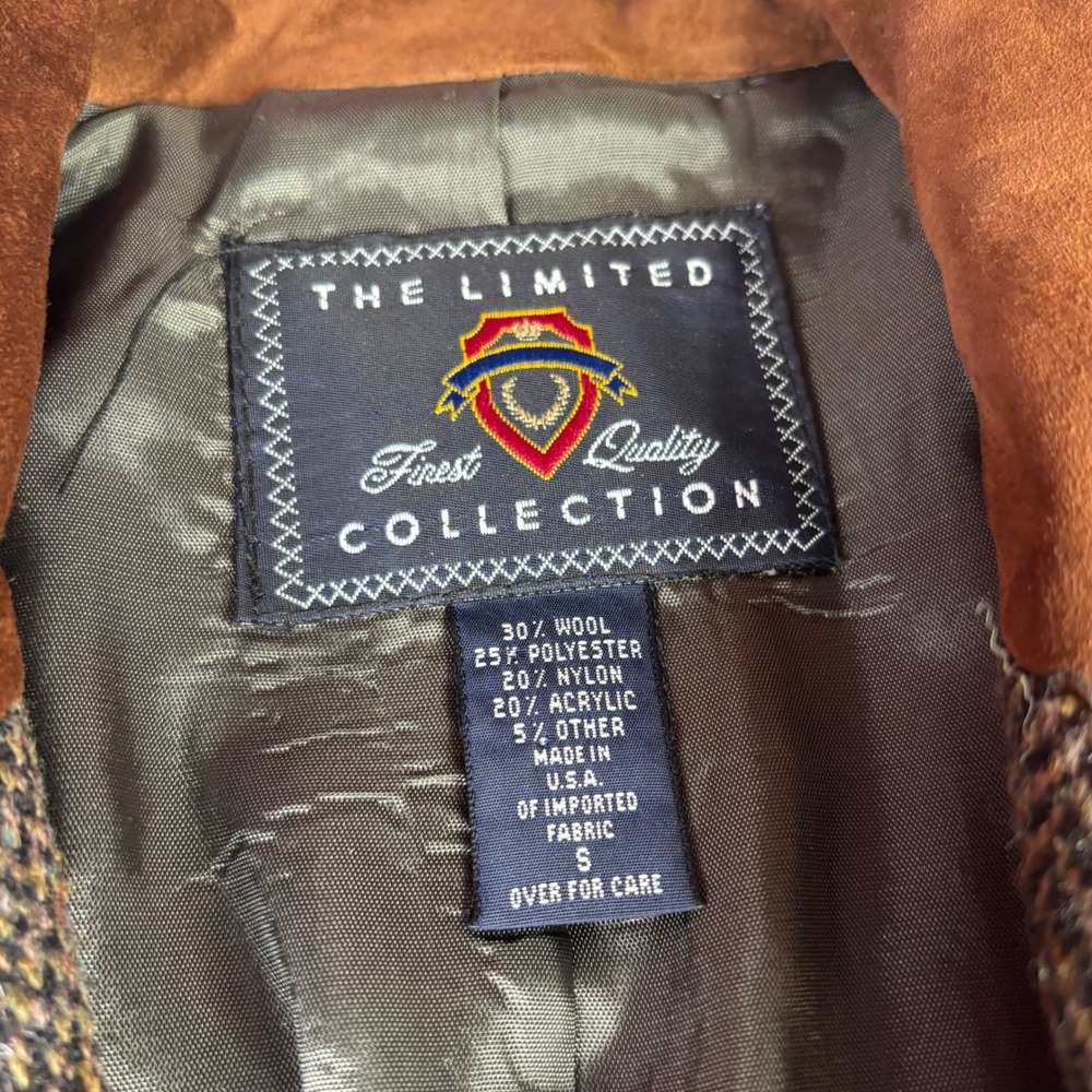 Vtg Limited Blazer Mens S 36R Brown Herringbone Wool Blend Suede Tweed‎ Jacket - Picture 3 of 11